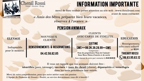 chenil rossi fuveau contact telephone garde chien chat
